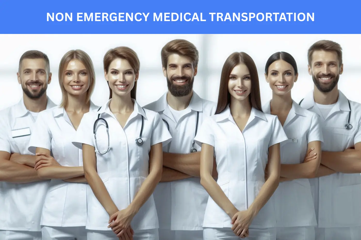 “Express Care Transport professional Non Emergency Medical Transportation team posing together, showing reliability and compassion”